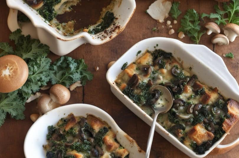 Kale Mushroom and Leek Savoury Bread Pudding