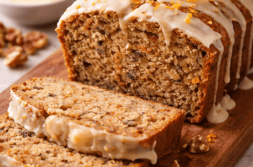 Carrot Cake Breakfast Loaf with Orange Glaze