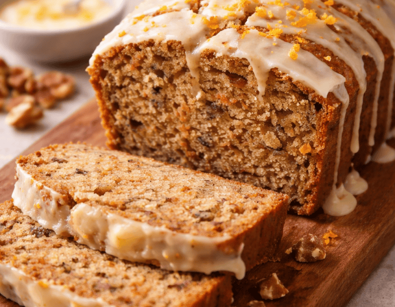 Carrot Cake Breakfast Loaf with Orange Glaze