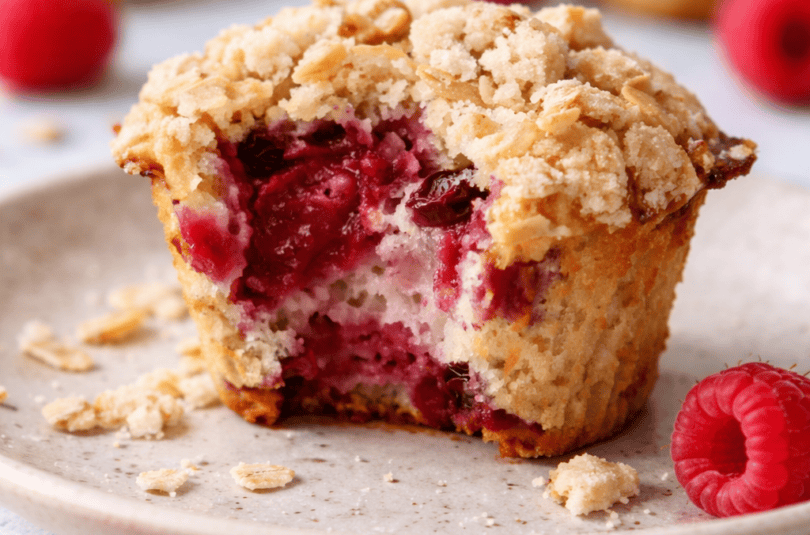 Lemon Raspberry Oat Crumble Muffins