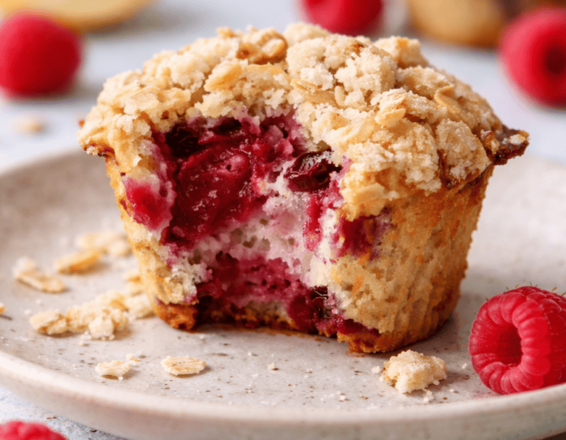 Lemon Raspberry Oat Crumble Muffins