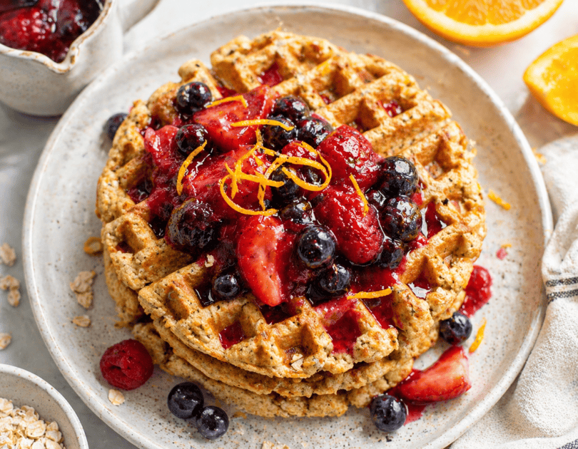 Oat Waffles with Honey-Orange Berry Compote
