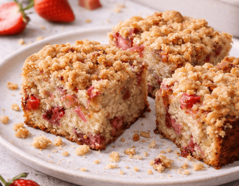 Strawberry Rhubarb Wheat Germ Coffee Cake
