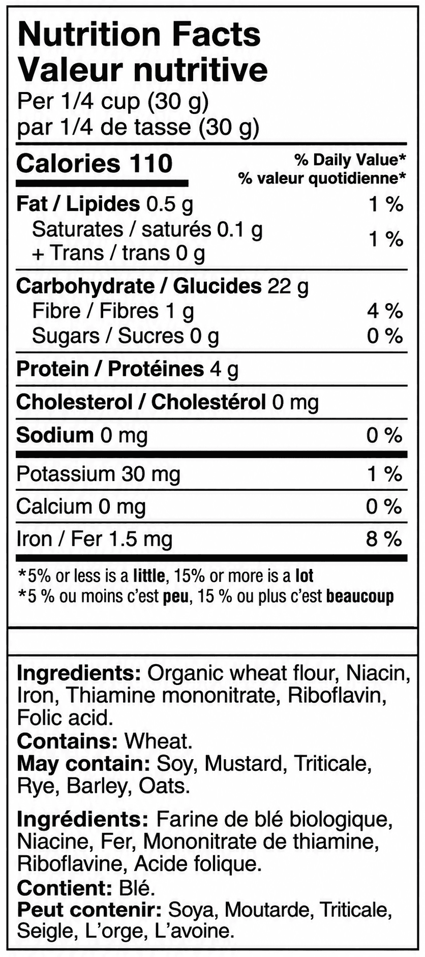Organic Flour Nutritional Label