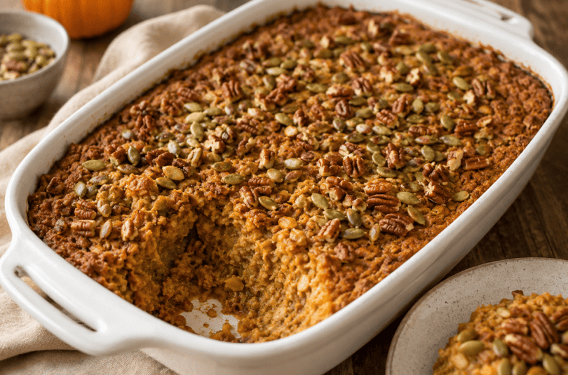 Pumpkin Spice Baked Oatmeal with Pumpkin Seeds & Pecans