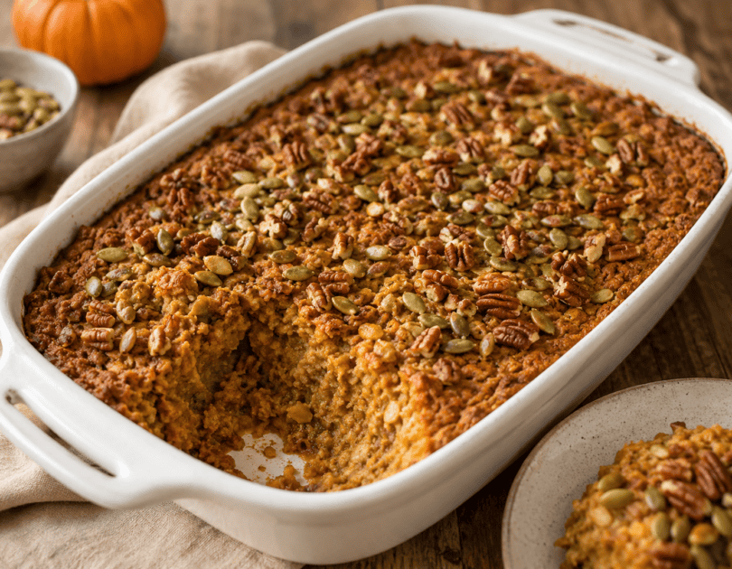 Pumpkin Spice Baked Oatmeal with Pumpkin Seeds & Pecans